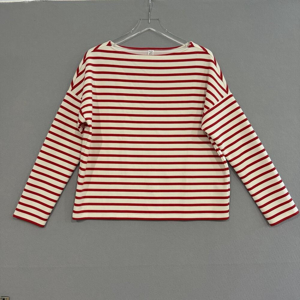 Spanx Top Large Red Striped Air Essentials Boatneck Long Sleeve Shirt